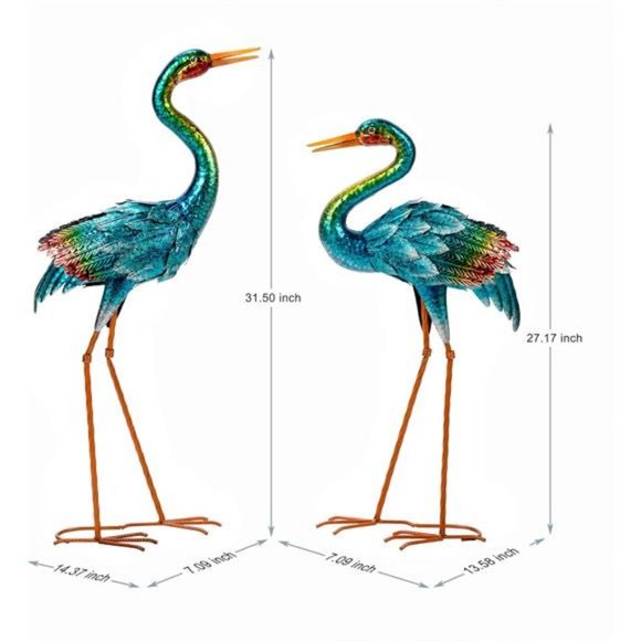 Garden Crane Statues for Outdoor Blue Heron Decor Standing Garden Art Sculpture
